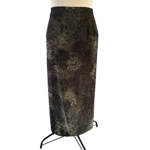 Vtg Y2K 2000s Green Dark Floral Maxi Skirt Plus Size 3X Whimsygoth Fairy Grunge - Picture 1 of 6